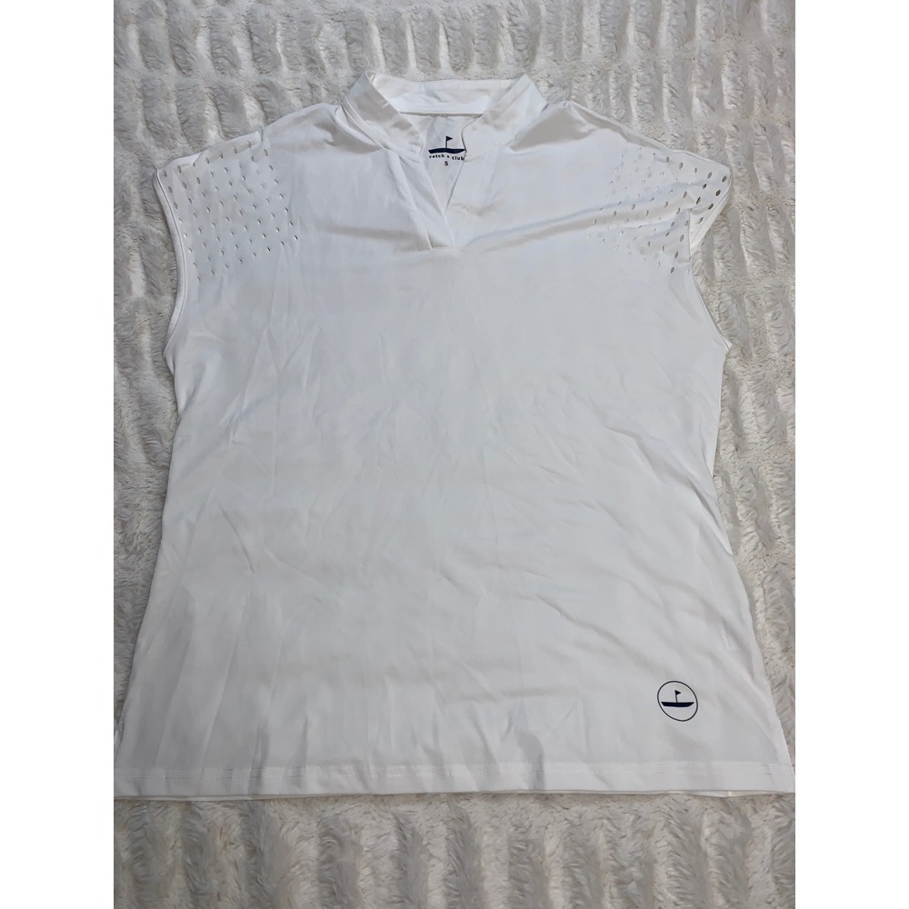 Catch + Club Top Womens Sz S Sleeveless Golf White Athletic Cut Out‎ Performance